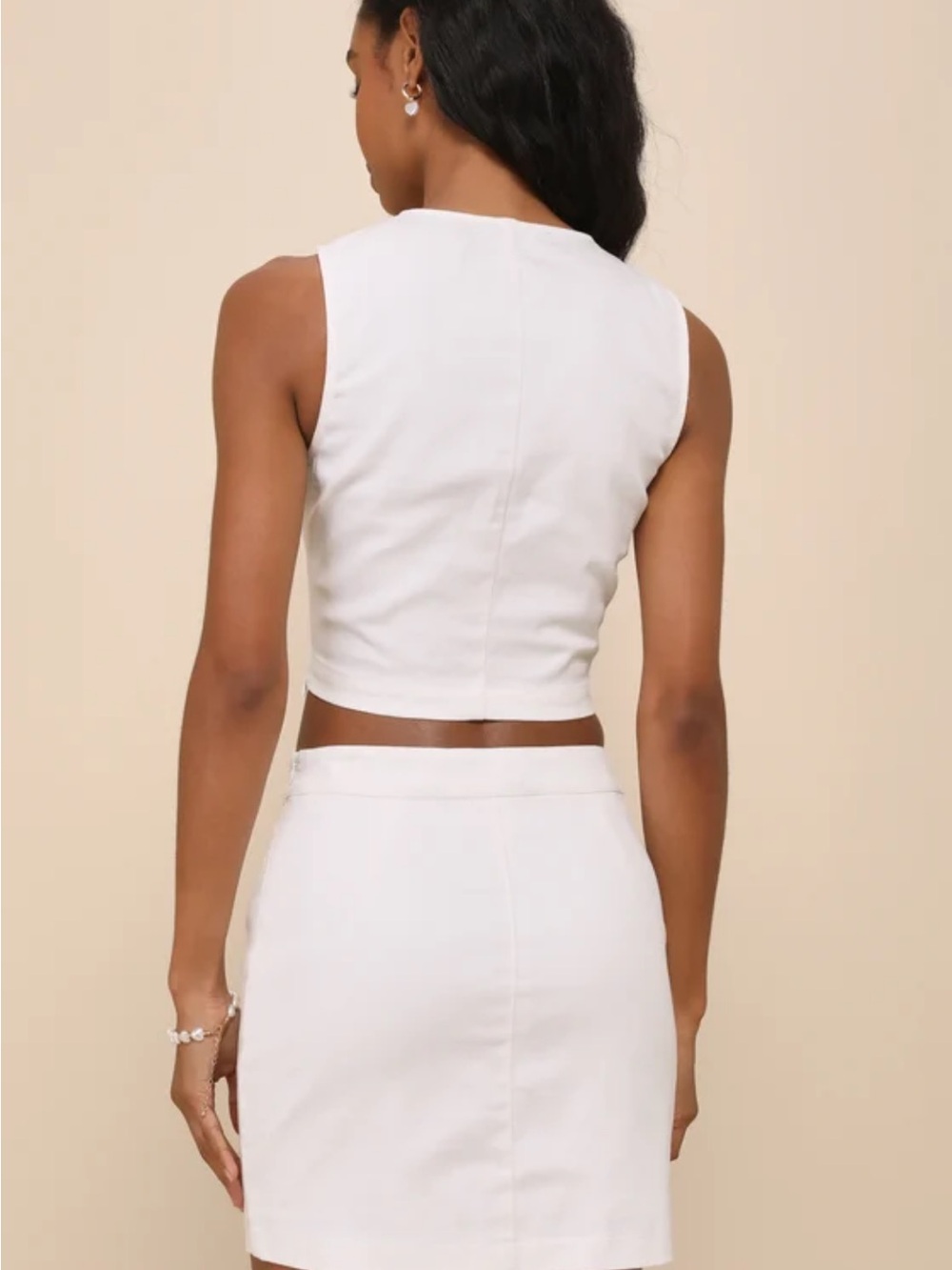 Lulus Social Favorite Ivory High-rise Button-front Denim Mini Skirt & Top White - Picture 4 of 6